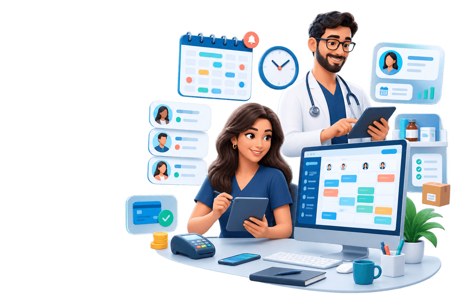 Profesionales gestionando agenda, pacientes, pagos e inventario en ControlCitas